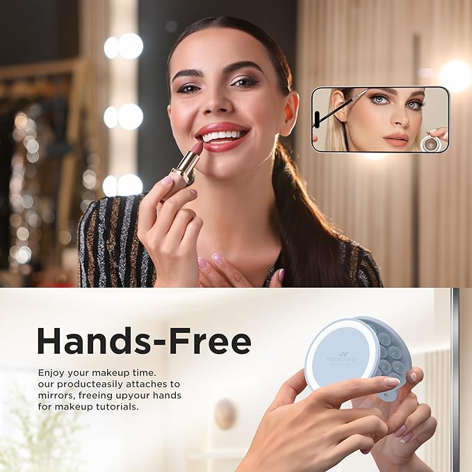 Magnetic Suction Cup Phone Mount with MagSafe, Silicone Hands-Free Grip Holder for iPhone Case and Android, Mirror Shower Phone Stand for Makeup FaceTime Gym Kitchen Bathroom, Baby Blue