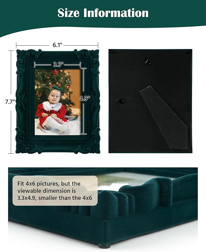 4x6 Picture Frame for Portraits Wedding Photos, Small Retro Decorative Frame with Stand for Table Shelf Desk Decor, Unique Gift for Housewarming Birthday (Dark Green)
