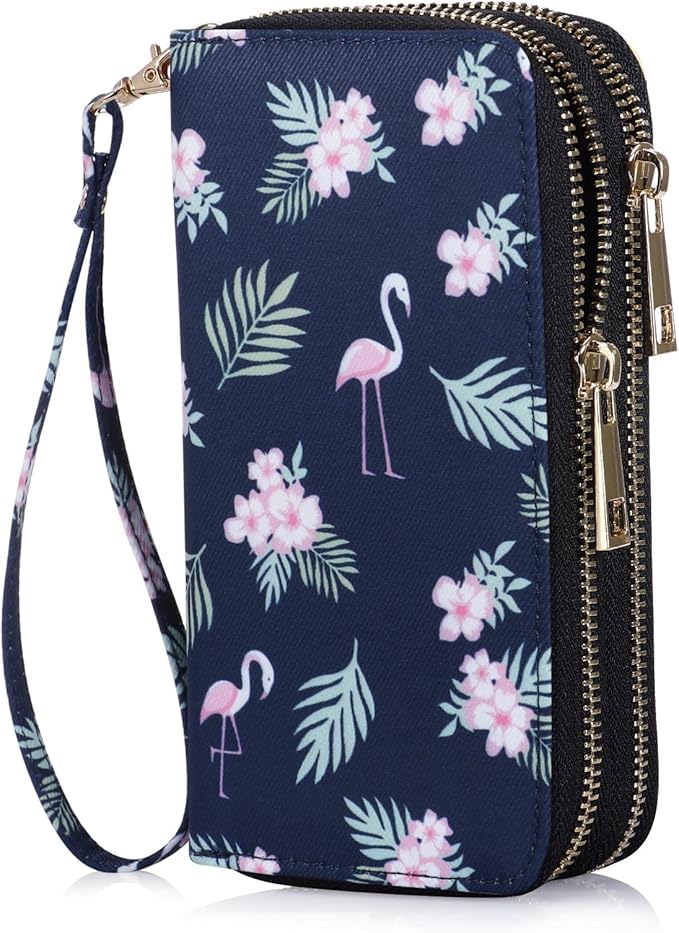 Cellphone Wallet for Women Dual Zipper Long Purse with Removable Wristlet