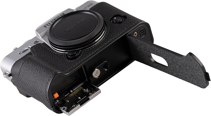 Handmade Genuine Leather Camera Half Case for FUJIFILM X-T30III /FUJIFILM X-T30III Camera Case/FUJIFILM X-T30III Case - Top Layer Cowhide Body + Metal Base Plate (Black)