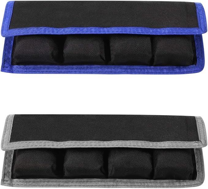 Meking 2 Pcs DSLR Battery Case Holder Storage Bag (4 Pocket) for AA/AAA Battery and LP-E6 LP-E8 LP-E10 LP-E12, EN-EL14 EN-EL15, NP-FW50 NP-F550 NP-FM500H (Gray+Blue)