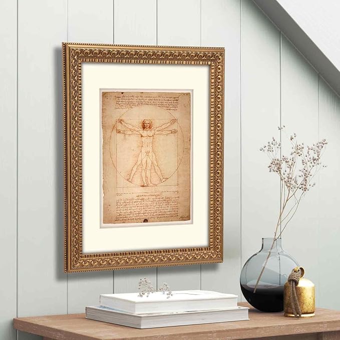 12x16 Antique Gold Wood Ornate Vintage Classic Picture Frame, With Mat for 9x12 Poster or Wall Art, Plex Glass Cover, Wall Hanging Horiztonal or Vertical Display, 2 Pack