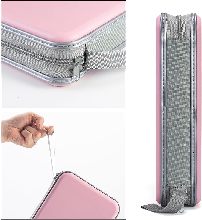 Alavisxf CD Case, 96 Capacity Hard Plastic DVD Disc Storage Case Holder with Zipper - Portable, Light Pink