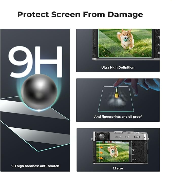 K&F CONCEPT 3 Pack Camera Screen Protector Compatible with Fujifilm X100VI X-E4 X100V, 0.3mm 9H Hardness Tempered Glass Cover Anti-Scratch Bubble-Free & Hot Shoe Cover