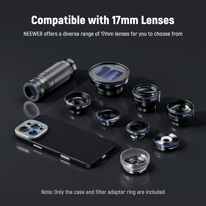 Neewer 16 Pro Max Phone Case, TPU/PC Nonslip Protective Phone Cover with Modular Backplates for 67mm Thread Filter/17mm Lens/T Mount Lens, Compatible with iPhone 16 Pro Max MagSafe Moment, PA084P