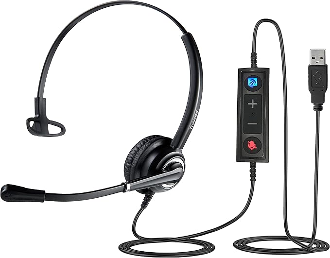 VoicePro 10 Professional Home Office and Call Center USB Headset with Noise Canceling Microphone, HD Speakers and in Line Call Controls with Mute, Compatible with All UC Voice Platforms.