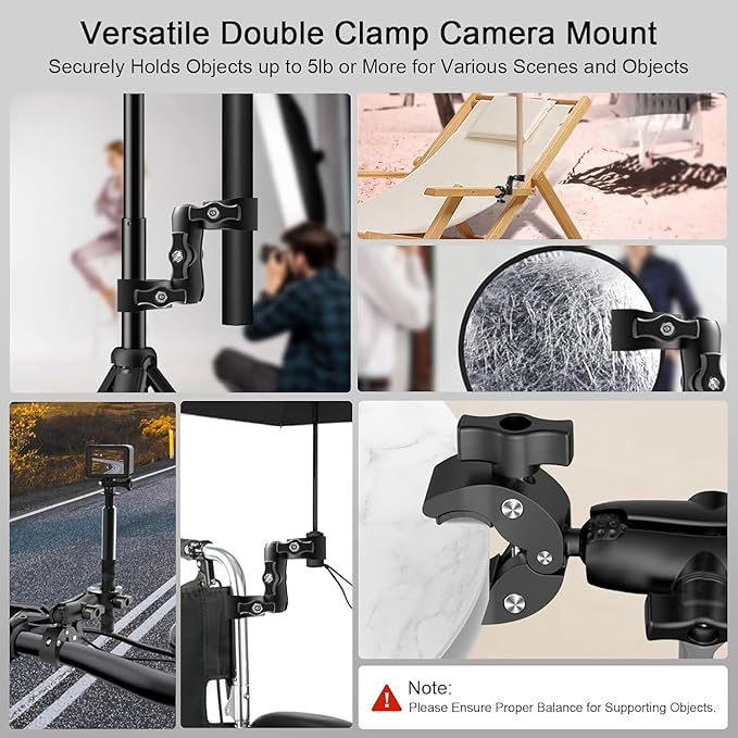 2 Pcs SuperClamp Double Camera Clamp with Dual Mount Bracket and Magic Arm Ball Head - Versatile Photography Accessory for Light Stands, Reflectors, Umbrellas, Tripods, and Tables