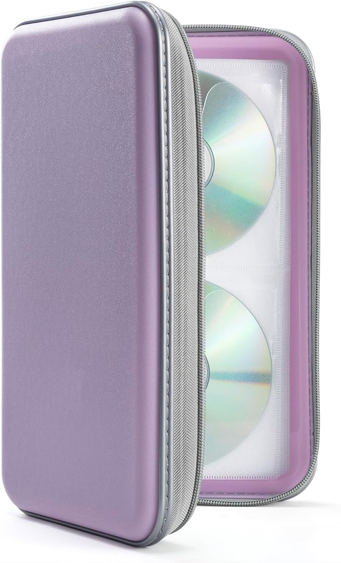 UENTIP 96 Capacity CD Case,Portable DVD Hard Plastic Case Holder CD Organizer Wallet Protective DVD Storage (lavender, 96)