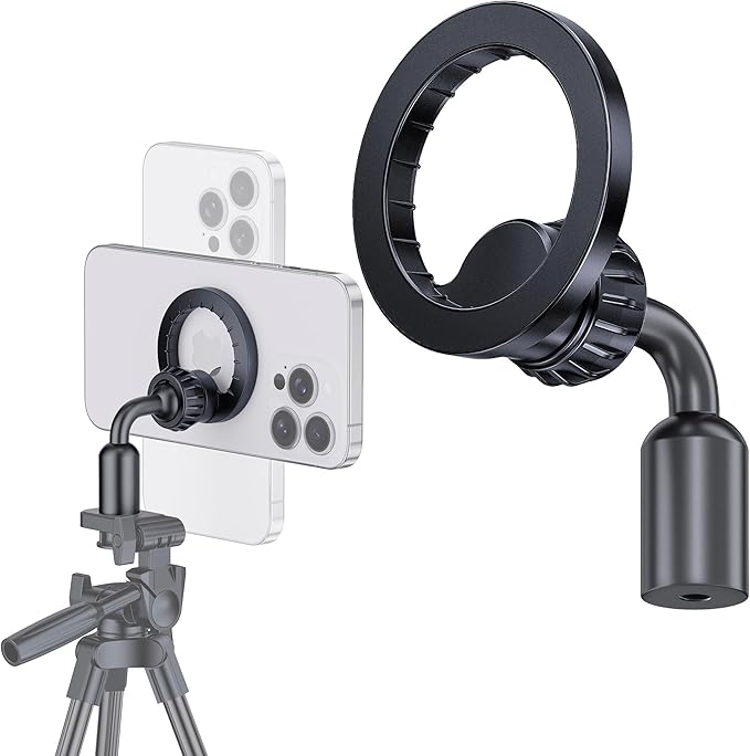 Magnetic Tripod Mount Holder for MagSafe [Upgraded Metal], iPhone Tripod Mount Adapter with 1/4” Screw Hole, Magnetic Phone Tripod Holder Adapter for iPhone 17/16/15/14/13/12 Series