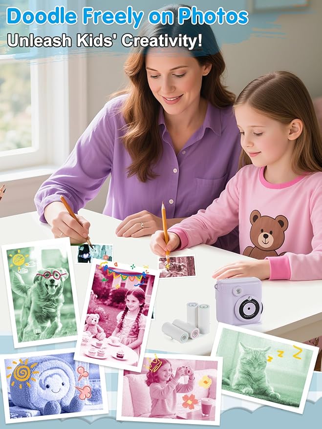 3-Color Kids Camera Paper Roll Refill - Compatible with Most Instant Print Camera, HD Photo Printer Paper for Kids Aged 4 5 6 7 8 9 10 Boys Girls Birthday Gifts (9 Rolls)