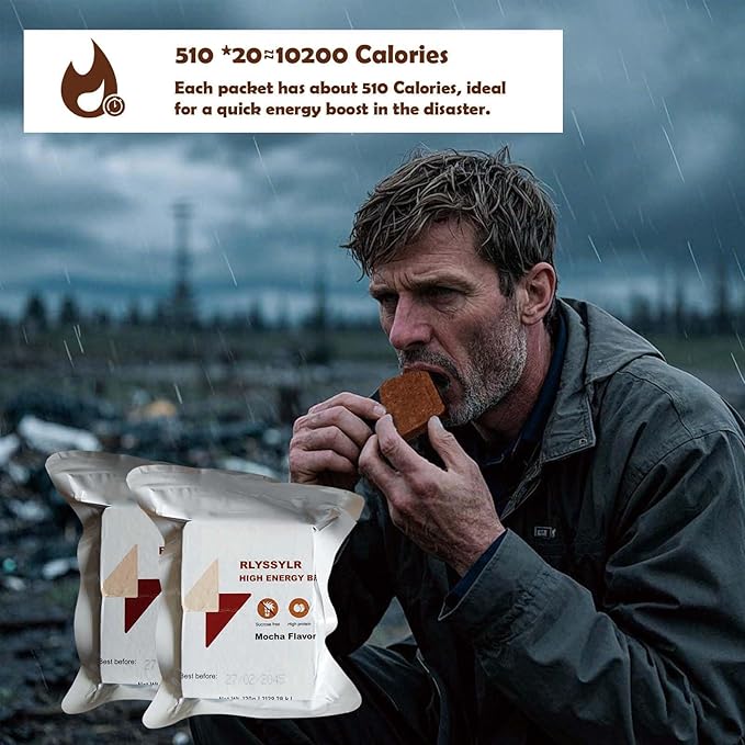 Emergency Food Ration Bars Meals 2025 Ready To Eat 20 Pack, 8 Days Sugar Free Survival Food for Outdoor Camping,20 years Long Self Life (2 PACK, Count, 2)