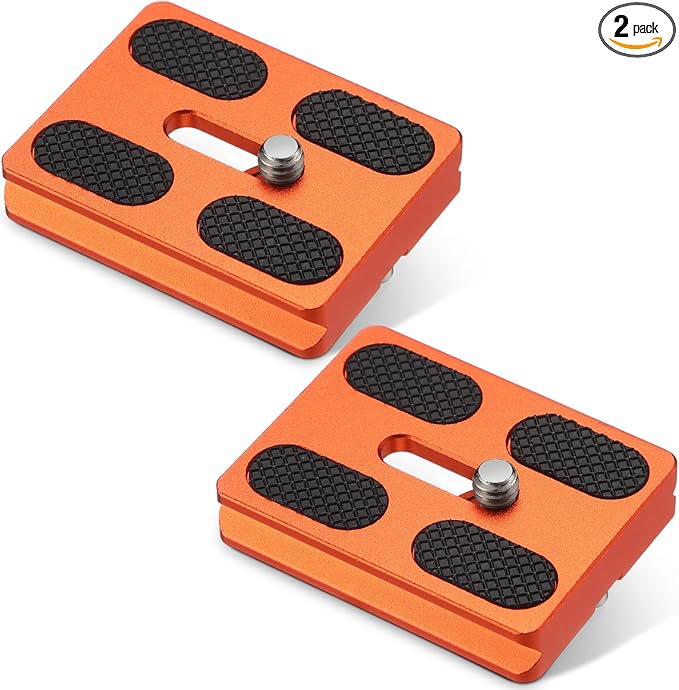 Frienda 2 Pieces Metal Quick Release Plate with 1/4''-20 Camera Screw Tripod Mount Plate Fits Standard for DSLR Camera Tripod Ball Head(Orange,Pu50)