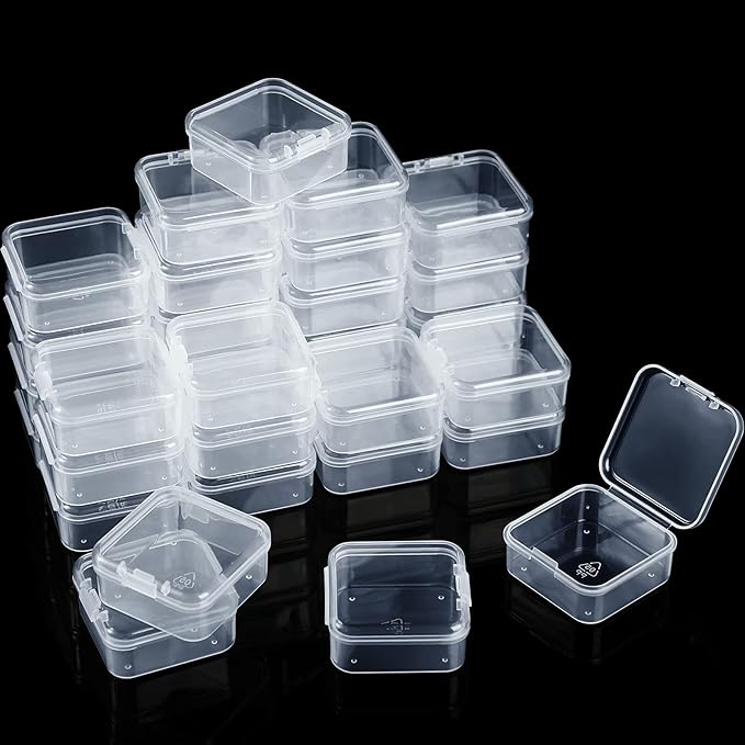 SATINIOR 48 Packs Clear Small Plastic Containers Transparent Storage Box with Hinged Lid for Items Crafts Jewelry (1.7 x 1.7 0.79 Inches)