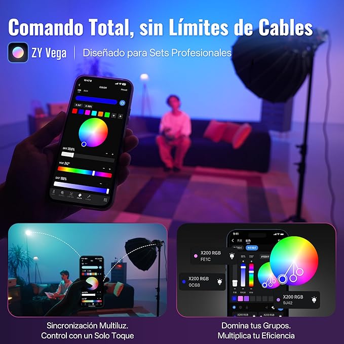 ZHIYUN MOLUS X200 RGB Standard 200W Video Light [Official] Handheld Continuou Output Light Portable Professional Photography Lighting Bowens Mount 2500K~10000K CRI≥95 TLCI≥97 Only 830g (No Battery