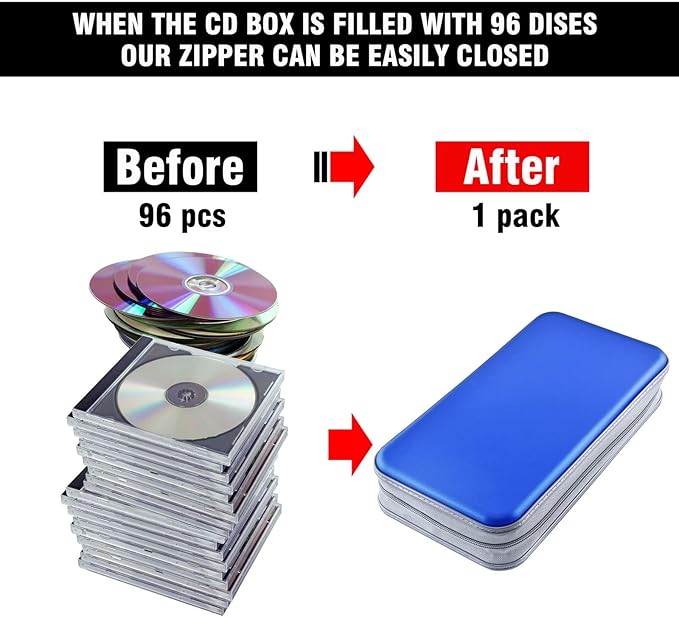DVD Case, Bivisen CD Case Holder Wallet Binder 96 Capacity CD/DVD Cases Storage Holder Binder Organizer Wallet Book for Car Home Travel (Blue)