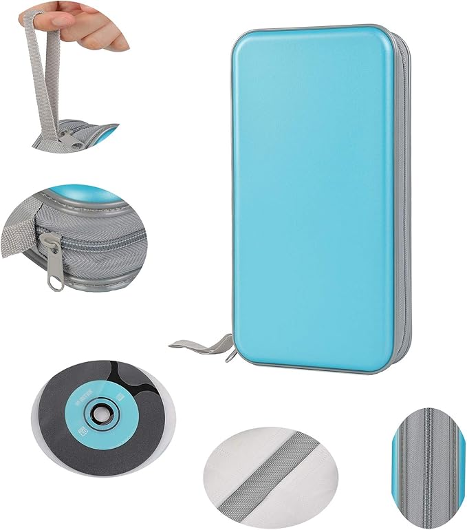 UENTIP CD Holder,96 Capacity CD Case Holder Portable CD Organizer Wallet Protective DVD Storage (96, skyblue)