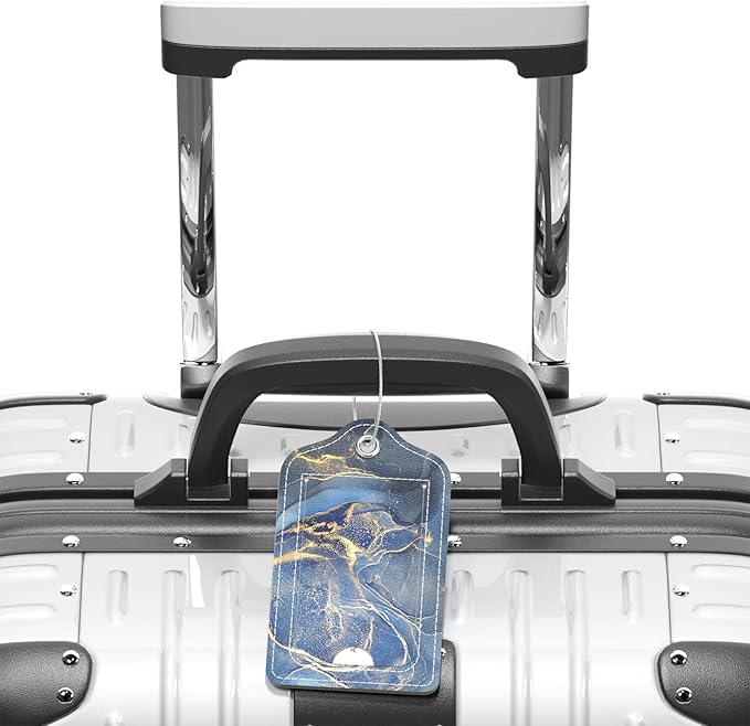 Luggage Tags for Suitcase, 2 Pack PU Leather Travel Cruise Luggage Tag with Privacy Flap, Name ID Label and Metal Loop for Women Men Suitcase Baggage Bag Backpack Instrument, Gray Gold Marble