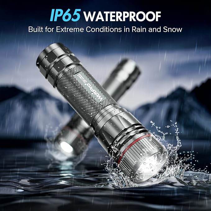 WdtPro Rechargeable Flashlights High Lumens, 2 Pack 10H Long Lasting Super Bright EDC Flashlight, LED Mini Tactical Flash Lights for Camping Emergency, Drop & Water Resistant Grey(Battery Included)