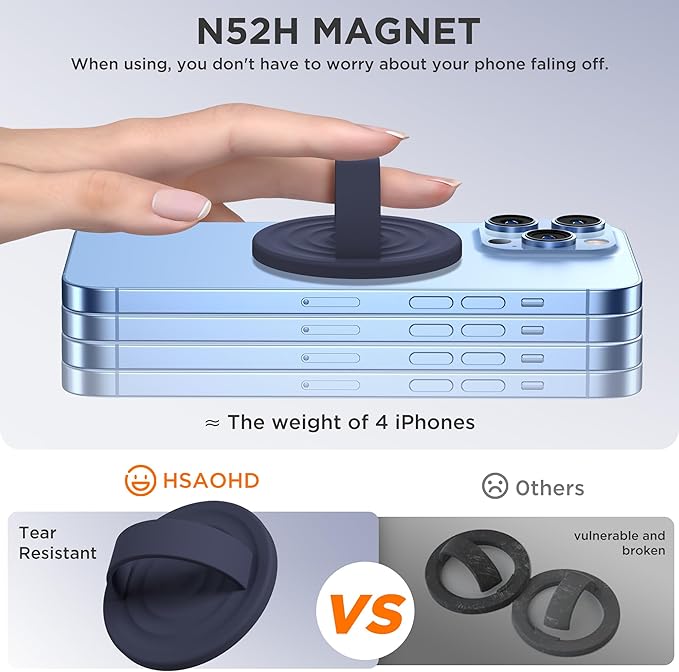 Upgraded Magnetic Phone Grip, Liquid Silicone Soft and Portable, Removable Finger Loop Ring Grip Holder for iPhone, Strong Magnetic Attraction, Compatible with MagSafe Phone Case, Midnight Blue
