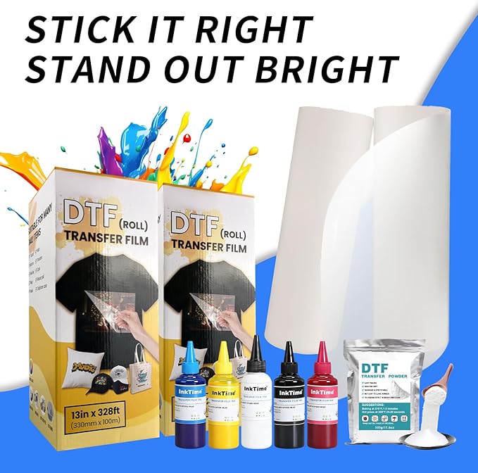 DTF Transfer Film Roll 13 Inch x 328 FT, Clear Transfer Paper & Sublimation Paper for Inkjet Printer, PET Heat Transfer Paper Direct Print on T-Shirts/Textiles