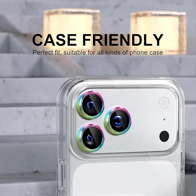 Choiche Compatible for iPhone 17 Pro/iPhone 17 Pro Max Camera Lens Protector, 9H Tempered Glass Camera Cover Screen Protector Metal Ring Decoration Accessories (Colorful)
