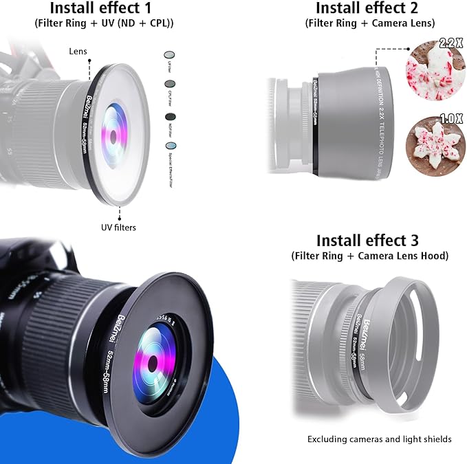 52mm to 58mm Camera Filters Ring,Filters Ring Compatiable All Brands Ø52mm Lens to Ø58mm UV ND CPL Camera Filter Accessory.Made of CNC