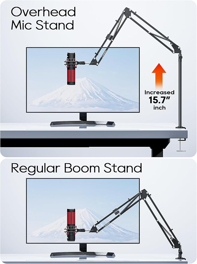 Boom Arm, 360° Rotatable Microphone Stand with Desk Mount, Foldable Desk Mic Arm with 3/8'' to 5/8'' Screw Adapter, Microphone Arm for Live Streaming, Gaming, Podcasting