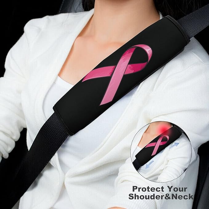 Pink Satin Ribbon Breast Cancer Car Seat Belt Cover Shoulder Strap Pad for Truck Airplane Camera Backpack