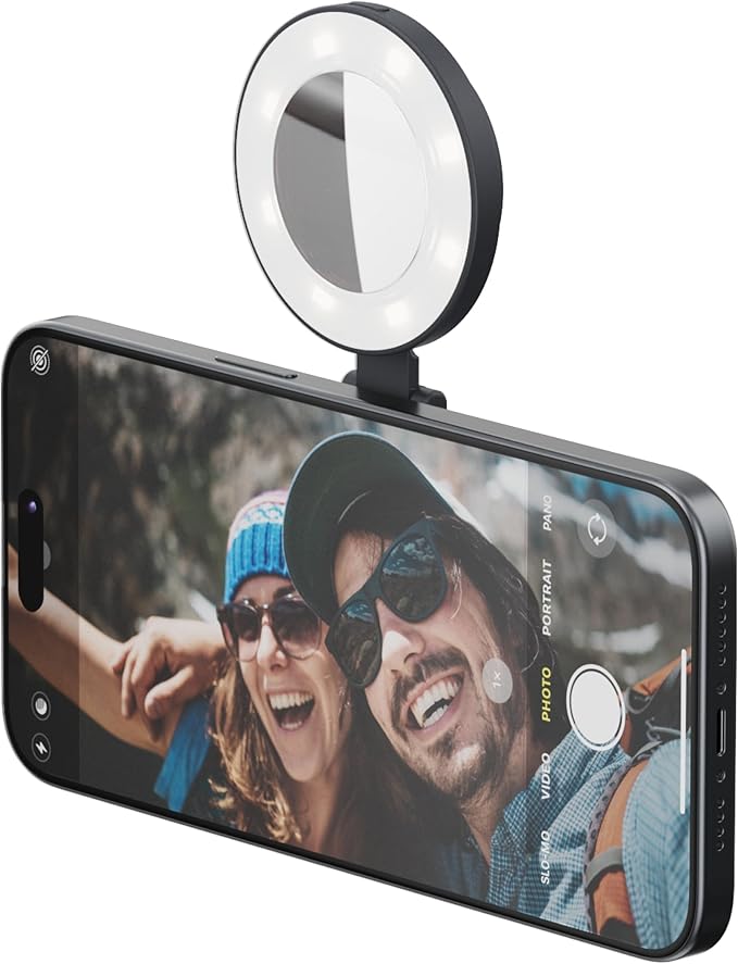 ShiftCam SnapPocket Light - LED Selfie Ring Light with Four Brightness Settings and Built in Battery - Magnetic Mount Snaps on to Any Phone - Flippable Design (Midnight)