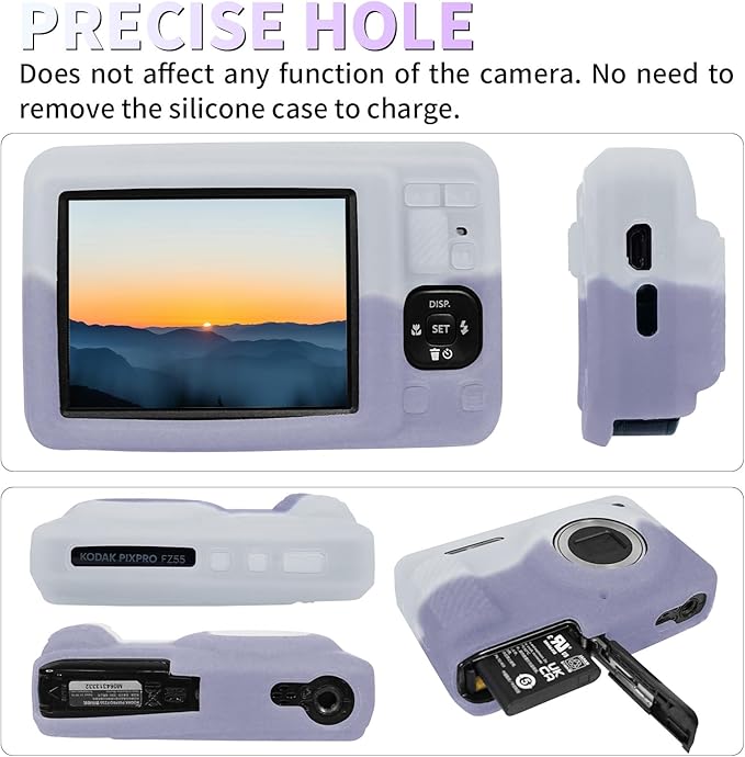 Easy Hood Camera Case for Kodak PIXPRO FZ55, Soft Silicone Cover Anti-Scratch Slim Fit FZ55 DSLR Camera Sleeve Body Skin Travel Protective Case, White Purple