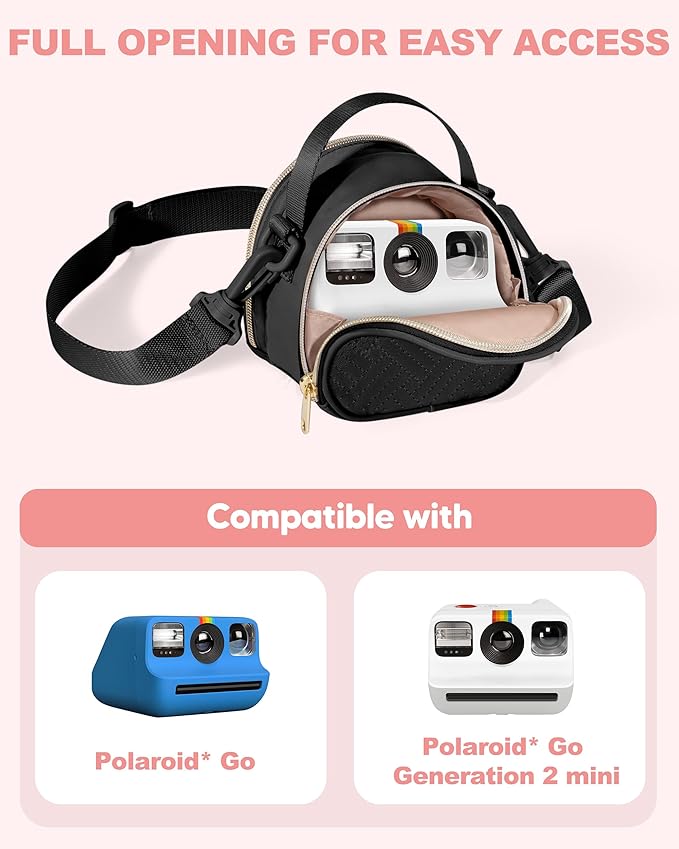 Prokva Mini Camera Bag Compatible with Polaroid Go Generation 2 Instant Camera, Small Sling Bag with Pockets and Shoulder Strap, Black