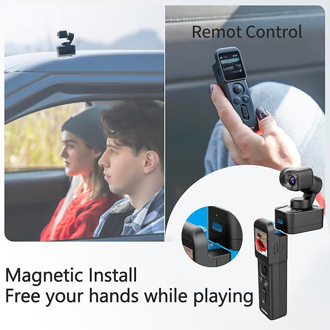 FeiyuTech [Official Pocket 3 KIT Detachable 3-Axis Gimbal Stabilized Action Camera,12MP,130° FOV,1/2.3" CMOS,4K 60 Video,Magnetic,AI Tracking,for Sport/Motorcycle,Cordless (Remote Handle+Camera)