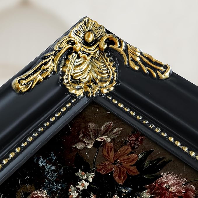 Gothic Black 11x14 Vintage Picture Frame for Wall Hanging, Real Glass, Ornate Victorian Baroque Frames with Mat for 8x10 or 11 x 14 Photos