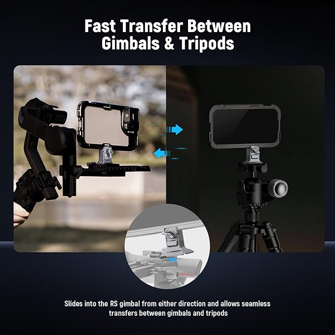 NEEWER Phone Tripod Mount with Arca Type Base, 1/4" Threads, Quick Release Clamp Compatible with iPhone 16 Pro Max S25 Ultra Phone Cage DJI RS4 Mini R4 Pro RS3 Pro RS2 RSC2, Silver, PA124
