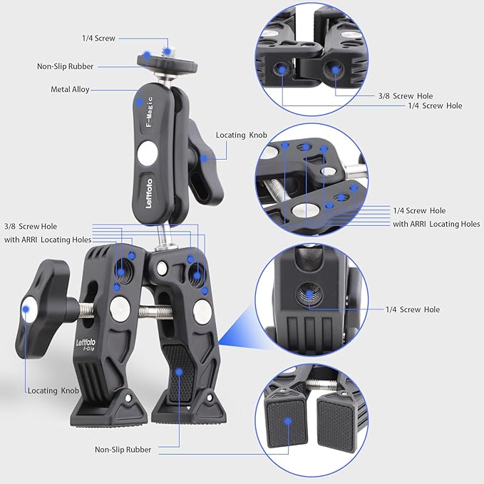 Bike Bicycle Motorcycle Camera Monitor Selfie Extension Mount for GoPro Hero 12 11 10 DJI Action 4 3 Insta360 X3,Universal Super Crab Clamp with 360° Double Ballhead Magic Arm for Outdoors Vlog