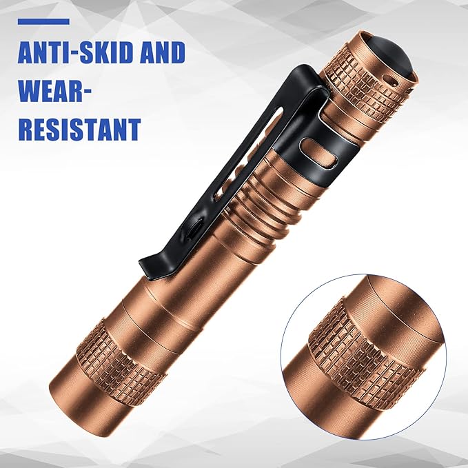 Hortsun 10 Pcs Mini Flashlight Bulk LED Pen with Pocket Small Flashlight with Clip for Outdoor Father's Day Gift for Men(3.54 Inch,Brown)