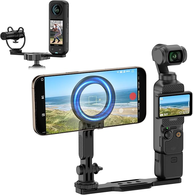 JJC Pocket 3 Magnetic Phone Mount with 1/4" 20 Screw & Thread, Phone Holder for Insta360 X5 X4 X3 / Pocket 3 / Xtra Muse Accessories, Compatible with Arca-Swiss Standard, Tripod & Expansion Mount