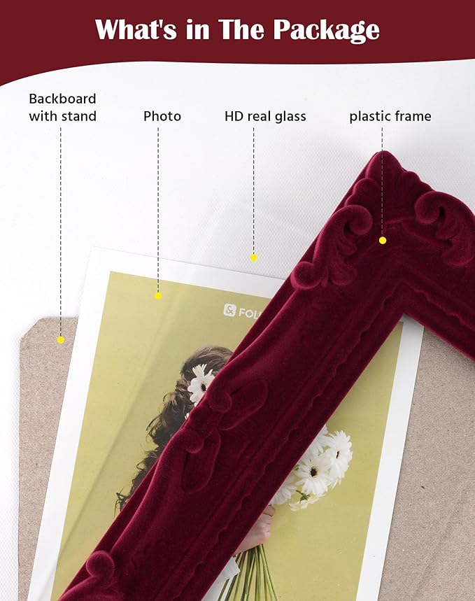 4x6 Antique Photo Frame for Tabletop Shelf Desk Decor, Decorative Picture Frame for Horizontal or Vertical Display Family Photos Dog Cat Portrait Travel Snapshots (Wine Red)