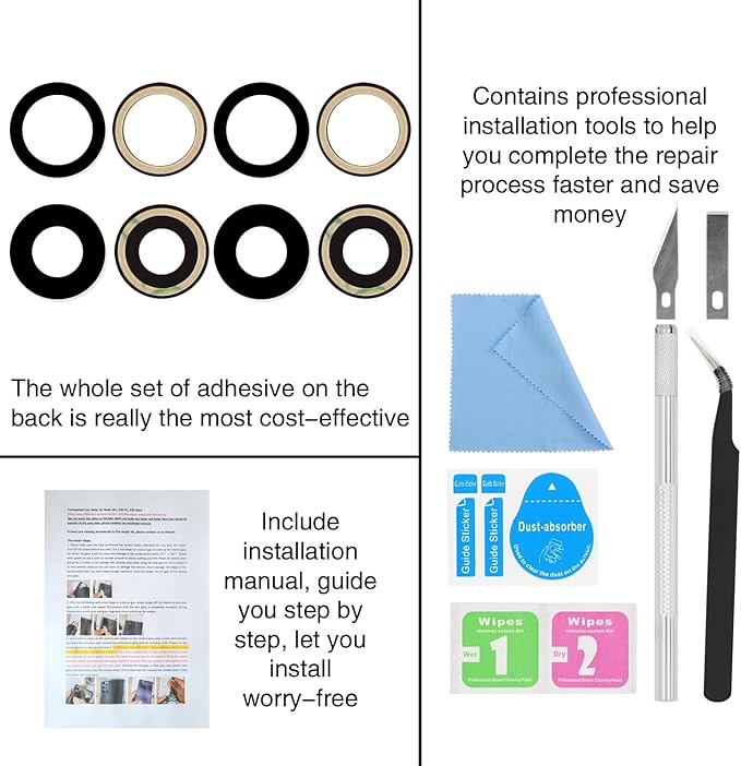 2PCS ASDAWN Back Rear Camera Lens Glass Replacement for iPhone 17 6.3 inch with Pre-Installed Adhesive, Back Lens Glass with Installation Manual + Repair Tool Set