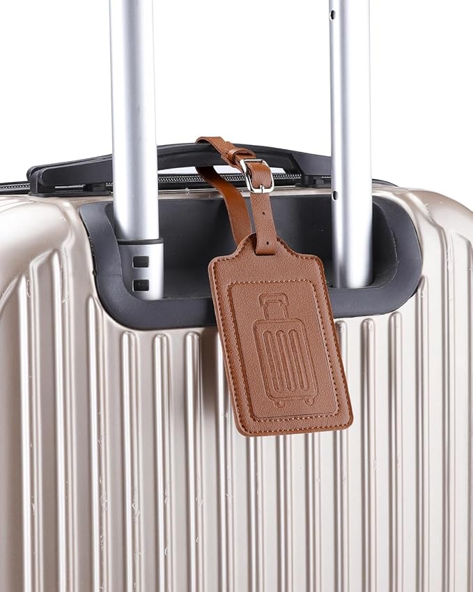 Teskyer Luggage Tags, Thick & Durable, Easy to Identify, Privacy Protection, TSA Approved Travel Essentials Suitcase Tags - 4 Pack, Brown