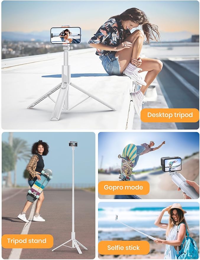 71" Phone Tripod, NT79 Extendable Selfie Stick with 1/4" Camera Mount for Cell Phone＆Camera, Phone Tripod Stand Holder with Remote Compatible with iPhone Android, Camera (White)