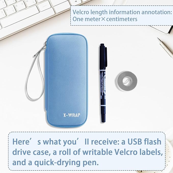 VNEIRY 12-Slot USB Drive Organizer w/Velcro Labels & Quick-Dry Marker - Peel & Stick Anywhere! Secure Case for Thumb/Jump Drives | Fits Most USB Sticks | 12-Capacity | Multiple Colors