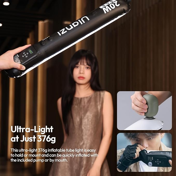 Ulanzi UA20C RGB Tube Light, 20W Inflatable LED Fill Light for Video Recording & Photo Photography, 1800K–10000K CRI95 2500mAh Cordless Magnetic Portable Handheld TPU Video Lighting Wand w 1/4 Mount