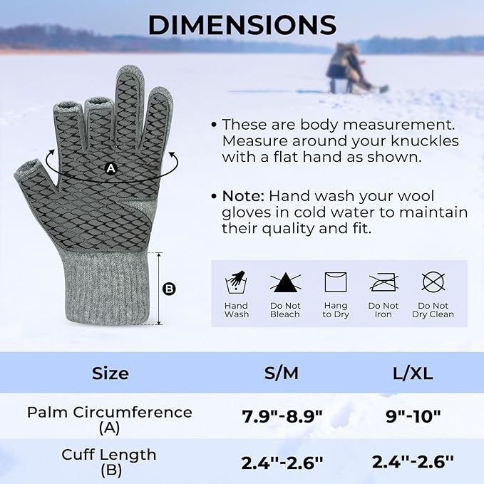 KastKing Bully Wooly 3-Cut Fingerless Wool Fishing Gloves, Cold Weather Warm Winter Gloves for Men & Women, Ice Fishing