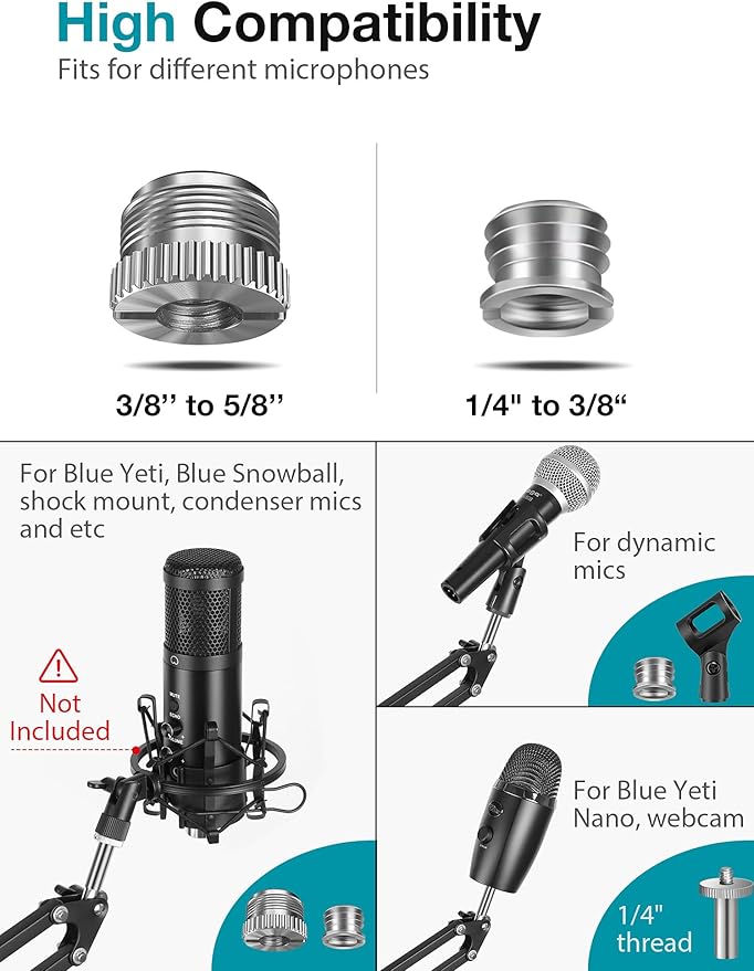 InnoGear Webcam Stand, Boom Arm Mount Stand for Logitech Webcam BRIO 4K C920 C920S C922 C922x C925e C930 NexiGo N60, 1/4"-3/8" and 3/8"-5/8" Screw for Blue Yeti Snowball Yeti Nano and Other Mics