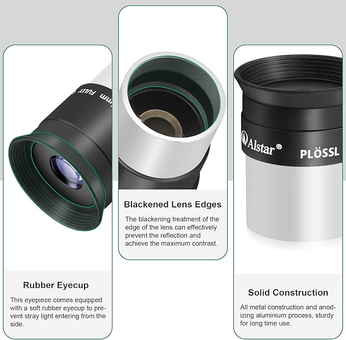Alstar 1.25 Inch Plossl Telescope Eyepiece - 15mm Fully Multicoated Optical Lens for 1.25inch Astronomic Telescope and Astronomy Filters - 4 Element Plossl Design