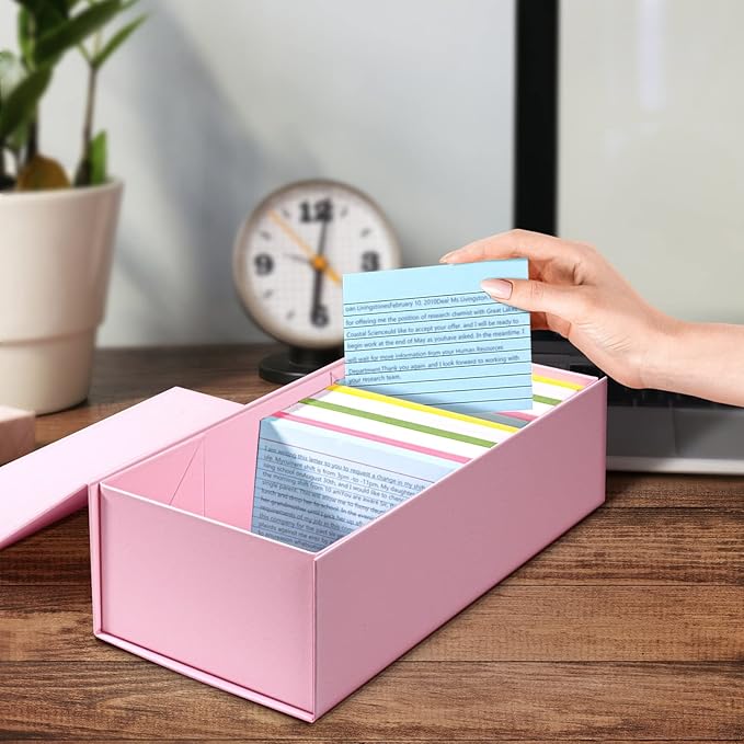 Harhana 3x5 Index Card Holder Pink Card File Box Organizer, Hold 1200 3x5-Inch Flash Cards- 1 Pack Pink