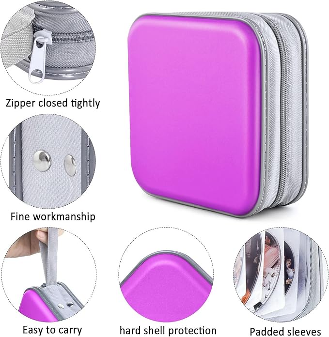 Bivisen DVD Case Wallet Holder Binder - 48 Capacity CD/DVD Cases Storage Holder Binder Organizer Wallet Book for Car, Home, Travel (Puple)
