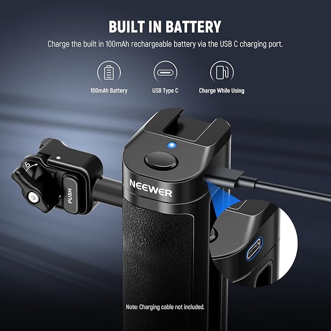 NEEWER Quick Release Side Handle with Bluetooth Remote Shutter Release, Cold Shoe, USB C Charging, Contoured Grip for Phone Cage Compatible with iPhone 16 Pro Max 15 Pro Max S24 Ultra, PA005E PRO