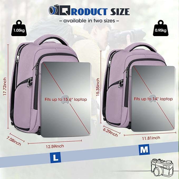 Camera Backpack Camera Bag for Photographers DSLR SLR Mirrorless Camera Cases with Waterproof Rain Cover & Laptop Compartment Fits 14 Inch Laptop,Anti Theft Travel photography backpack,Pink